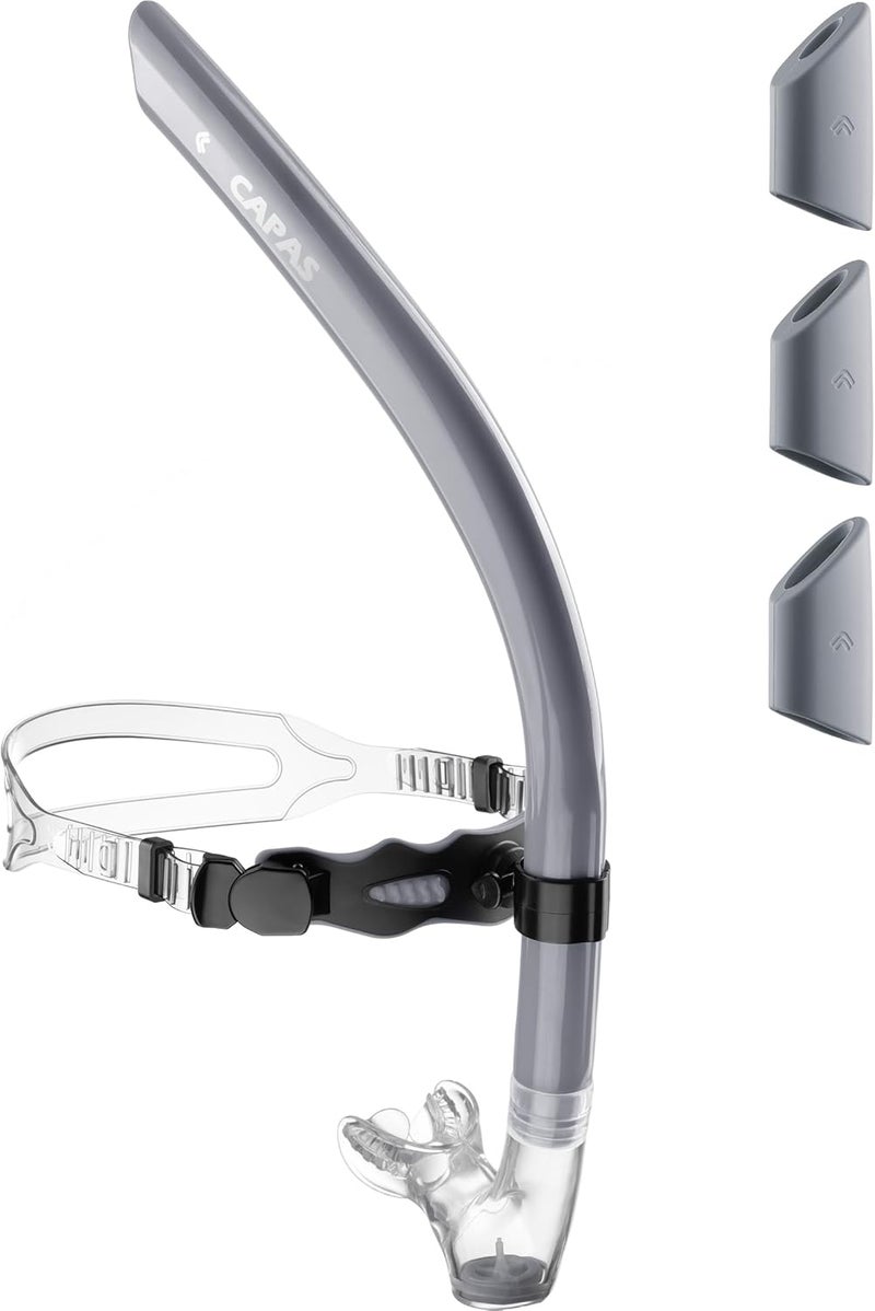 Capas Training Swim Snorkel for Lap Swimming, Swivel Headband Ultimate Fit Center-Mount Swimmers Snorkel with Liquid Silicone Mouthpiece Adjustable Strap, Designed for Adult Men Women - Image 1